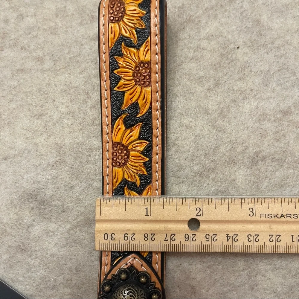 American Darling ADWSF102 Sunflower Tooled Genuine Leather Keychain Wristlet New